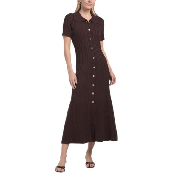 Elie Tahari Dresses & Skirts - ELIE TAHARI Short Sleeve Collared Button Down Fit And Flare Maxi Dress